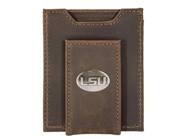 LSU Tigers Men's Collegiate Magnetic Front Pocket Leather Wallet. Tigers Wallet. LSU Slim Wallet. Silver Concho Emblem
