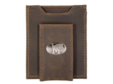 Memphis Tigers Men's Collegiate Magnetic Front Pocket Leather Wallet. Tigers Wallet. Memphis Slim Wallet. Silver Concho Emblem