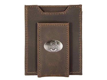 Ohio State Buckeyes Men's Collegiate Magnetic Front Pocket Leather Wallet. Buckeyes Wallet. OSU Slim Wallet. Silver Concho Emblem