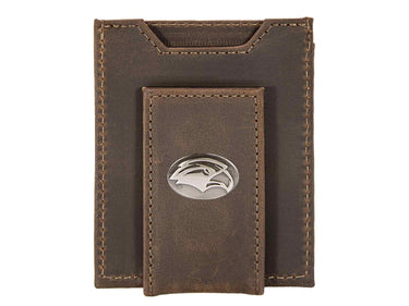 Southern Miss Eagles Men's Collegiate Magnetic Front Pocket Leather Wallet. Eagles Wallet. USM Slim Wallet. Silver Concho Emblem