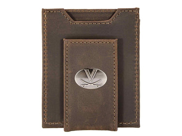 Virginia Cavaliers Men's Collegiate Magnetic Front Pocket Leather Wallet. Virginia Wallet. UVA Slim Wallet. Silver Concho Emblem