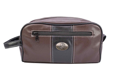 FSU Seminoles Men's Toiletry Dopp Bag. Brown Pebble PU Finish. Noles Silver Logo. Durable Water Resistant. Compact and Spacious Design.