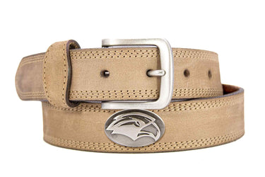Southern Miss Eagles Men's Collegiate Leather Belt. USM Merch. Crazy-horse With Metal Emblem Conchos. Southern Miss Outdoor Rugged Belt.