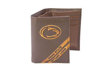 Penn State Nittany Lions Tigers Men's Embossed Leather Wallet. PSU Trifold. PSU Secretary. Brown Collegiate Wallet. Athletic Print