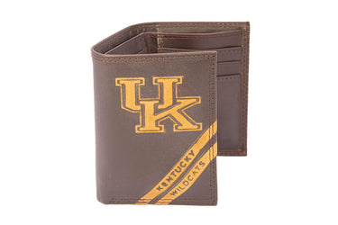 Kentucky Wildcats Men's Embossed Leather Wallet. Kentucky Trifold. UK Wildcats Secretary. Brown Collegiate Wallet. Wildcats Athletic Print.