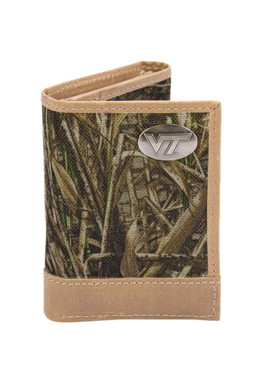Virginia Tech Hokies Realtree Wallets. Bifold Pass-case. Classic Trifold. Tall Secretary. Realtree Max-5 Pattern. Leather Nylon Combo.
