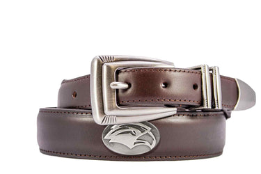 Southern Miss Eagles Men's Dressy Leather Belt. USM Gift. Southern Miss Merch. Croc Pattern. Smooth Full Grain Finish. Metal Emblem Conchos.