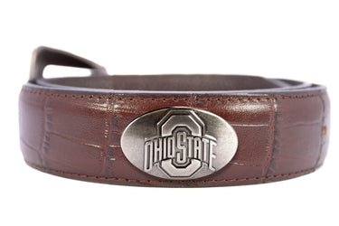 Ohio State Buckeyes Men's Collegiate Leather Belt. OSU Gift. Buckeyes Merch . Brown Croc Pattern Full Grain Finish With Metal Emblem Conchos