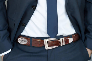 Florida Gators Men's Collegiate Leather Belt. Gators Gift. Florida Merch . Brown Croc Pattern Full Grain Finish With Metal Emblem Conchos.