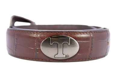 Tennessee Vols Men's Collegiate Leather Belt. Vols Gift. UT Vols Merch . Brown Croc Pattern Full Grain Finish With Metal Emblem Conchos.