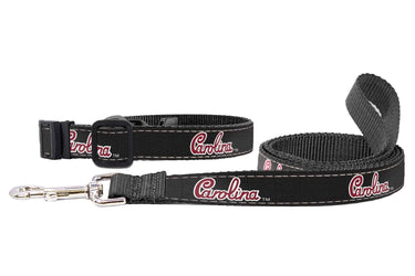 USC Gamecocks Collegiate Woven Ribbon Dog Collar. Pet Lead. Adjustable Nylon Webbing. Snap Buckle and D-ring. Swivel Bolt Snap.