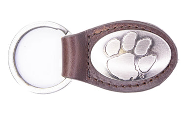 Clemson Tigers Oval Leather Key Fob. Sturdy Split Ring and Durable Stitching. Perfect Collegiate Key Chain Gift. Brown or Black Leather.