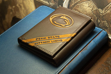 Penn State Nittany Lions Tigers Men's Embossed Leather Wallet. PSU Trifold. PSU Secretary. Brown Collegiate Wallet. Athletic Print