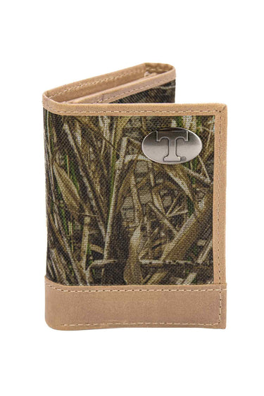 Tennessee Vols Realtree Wallets. Bifold Pass-case. Classic Trifold. Tall Secretary. Realtree Max-5 Pattern. Leather Nylon Combo.