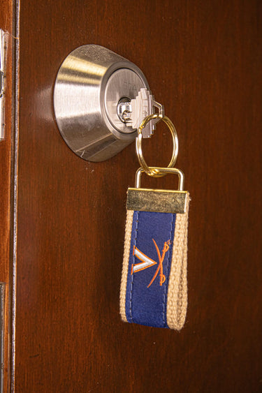 Virginia Cavaliers Collegiate Woven Ribbon Key Chain. Virginia Key Fob. UVA Gift. Cavaliers Key Ring. Brass Clasp and O-Ring.