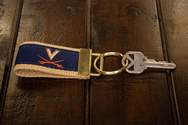Virginia Cavaliers Collegiate Woven Ribbon Key Chain. Virginia Key Fob. UVA Gift. Cavaliers Key Ring. Brass Clasp and O-Ring.