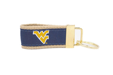 West Virginia Mountaineers Collegiate Woven Ribbon Key Chain. WVU Key Fob. Mountaineers Gift. WVU Key Ring. Brass Clasp and O-Ring.