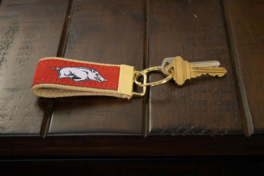 Arkansas Razorbacks Collegiate Woven Ribbon Key Chain. Arkansas Key Fob. Razorbacks Gift. Crimson Tide Key Ring. Brass Clasp and O-Ring.