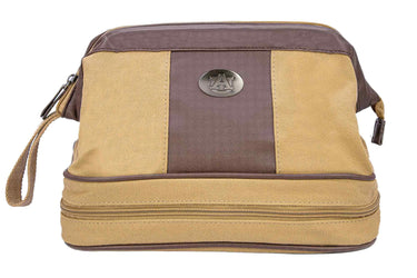 Auburn Tigers Men's Canvas Toiletry Bag. Durable Water Resistant Bag. Spacious Travel Design. Waxed Canvas Khaki Body. Auburn Gifts