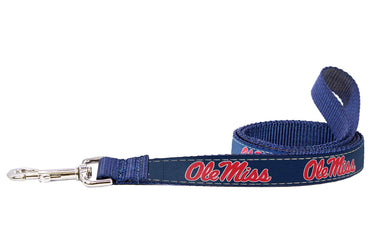 Ole Miss Rebels Collegiate Woven Ribbon Dog Collar. Pet Lead. Adjustable Nylon Webbing. Snap Buckle and D-ring. Swivel Bolt Snap.