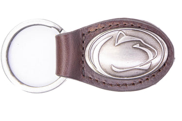 Penn State Oval Leather Key Fob. Sturdy Split Ring and Durable Stitching. Perfect Collegiate Key Chain Gift. Brown or Black Leather.