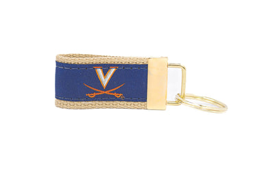 Virginia Cavaliers Collegiate Woven Ribbon Key Chain. Virginia Key Fob. UVA Gift. Cavaliers Key Ring. Brass Clasp and O-Ring.