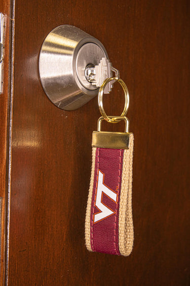 Virginia Tech Hokies Collegiate Woven Ribbon Key Chain. Hokies Key Fob. VT Gift. VT Hokies Key Ring. Brass Clasp and O-Ring.