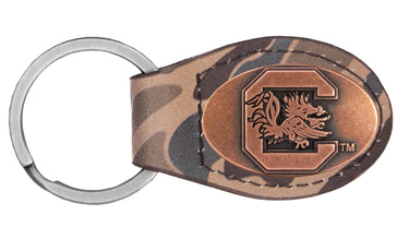 USC Gamecocks Oval Camo Leather Key Fob. Split Ring and Durable Stitching. Perfect Collegiate Key Chain Gift. Old School Camo Key Chain.