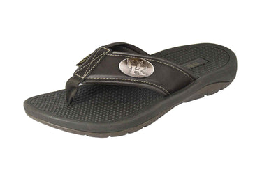 Kentucky Wildcats Men's Collegiate Flip Flop Sandal. Brown Straps With Metal Concho Logo. Cushioned Insole and Non-skid Outsole.
