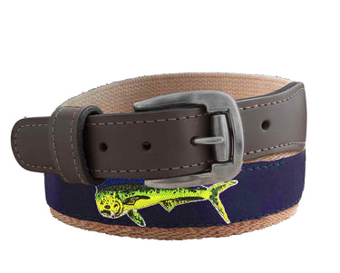 Dolphin Mahi Men's Action Fishing Navy Ribbon Belt.