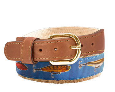 Lures Men's Fishing Woven Blue Ribbon Belt.