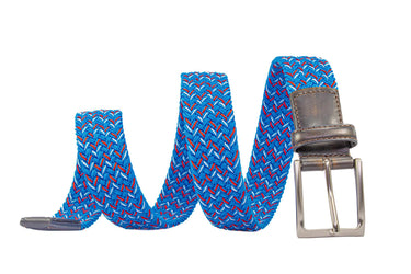 Braided Collegiate Golf Blue and Red Stretch Belt.