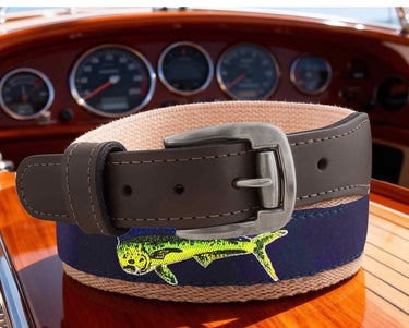 Dolphin Mahi Men's Action Fishing Navy Ribbon Belt.