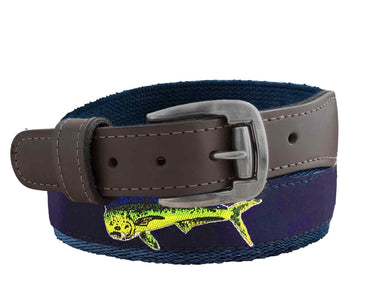 Dolphin Mahi Men's Action Fishing Navy Ribbon Belt.