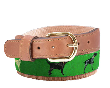 Hunting Dogs Men's Woven Green Ribbon Belt.