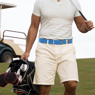 Braided Collegiate Golf Blue and Red Stretch Belt.