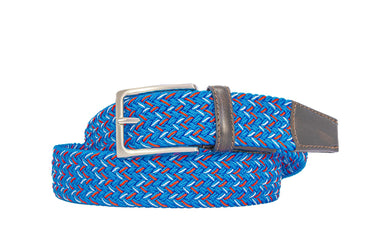 Braided Collegiate Golf Blue and Red Stretch Belt.