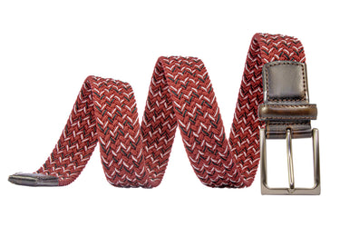 Braided Stretch Woven Garnet and Black Keychain with Leather Accent