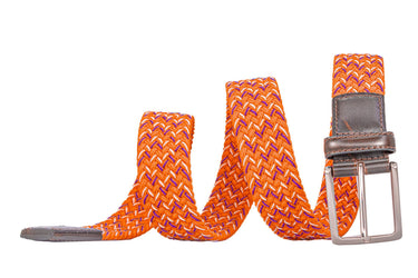 Braided Stretch Woven Orange and Purple Keychain with Leather Accent