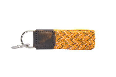 Braided Stretch Woven Orange and Gray Keychain with Leather Accent