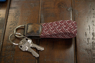 Braided Stretch Woven Maroon and Gray Keychain