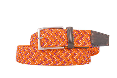 Braided Collegiate Golf Orange and Purple Stretch Belt.