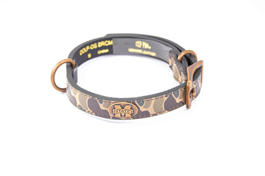 Mississippi State Bulldogs Old School Camo Leather Dog Collar - Antique Copper Logo