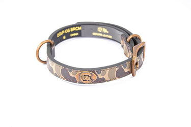 South Carolina Gamecocks Old School Camo Leather Dog Collar - Antique Copper Logo