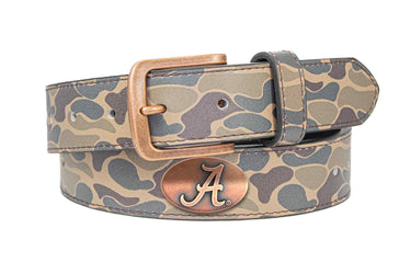 Alabama Crimson Tide Old School Camo Leather Belt - Antique Copper Logo