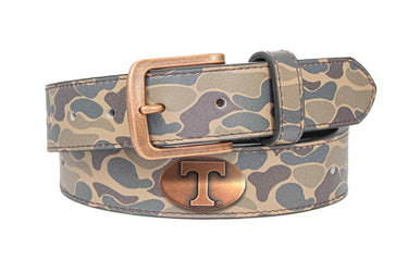 Tennessee Vols Old School Camo Leather Belt - Antique Copper Logo