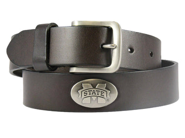 Mississippi State Bulldogs Kids Collegiate Brown Leather Belt With Metal Emblems - Sizes S,M,L,XL