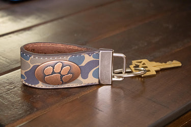 Clemson Tigers Old School Camo Leather Loop Keychain.