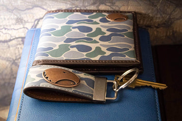 Georgia Southern Eagles Old School Camo Leather Loop Keychain.