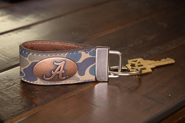 Alabama Crimson Tide Old School Camo Leather Loop Keychain.